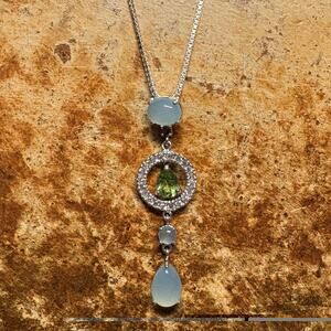 HAN (Helen Andrews Inc.) Necklace Sterling Silver Multi Gemstone Box Chain 16 In